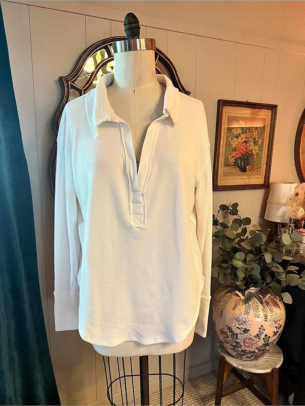 We The Free Textured Collared Tunic in White Large Like New